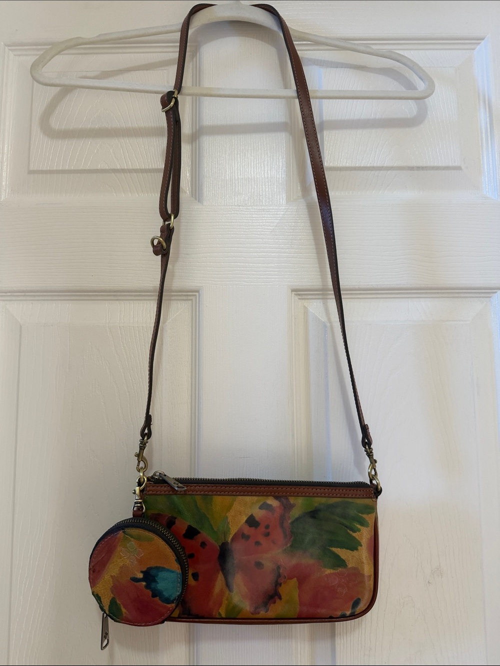 Patricia Nash Brown Multicolor Floral Crossbody with Coin Pouch